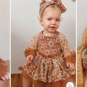 Before & Ever Brown Daisy Tulle Baby Dress